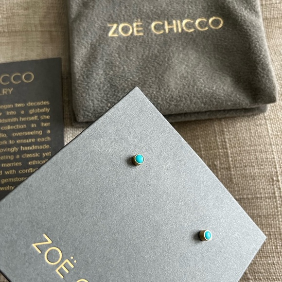 14K TURQUOISE BEZEL STUDS - Picture 7 of 10